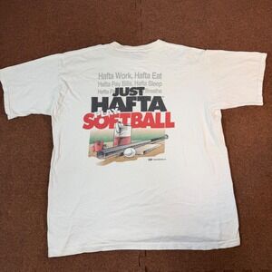 Vintage Coed Sportswear Just Hafta Play Softball T-Shirt XL White Made in USA